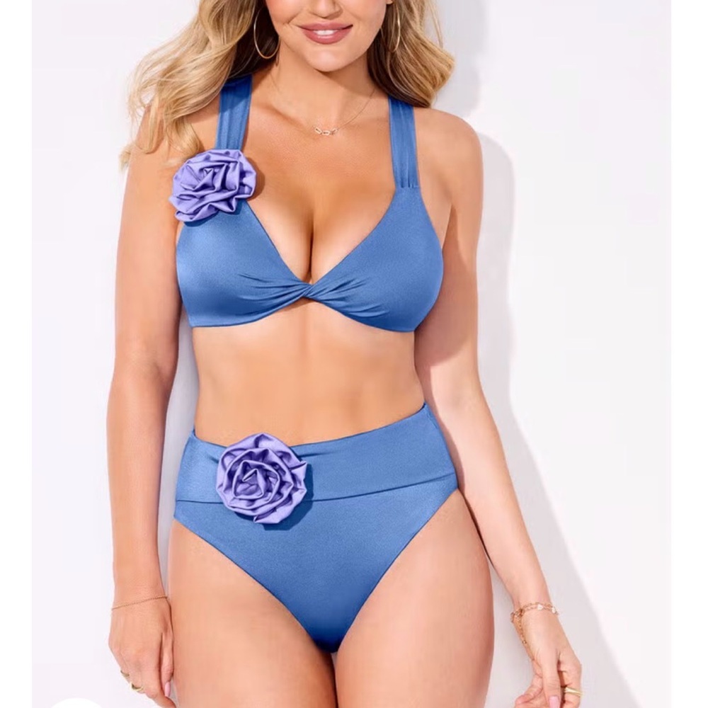 New swimsuits For All 2pc Twist Front Bikini Set Rosette Plus Size 16